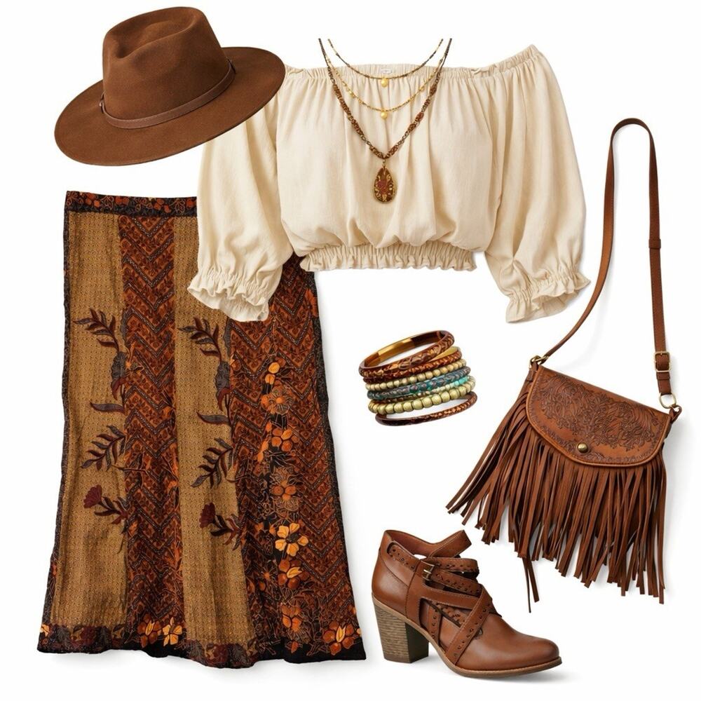 Earthy Maxi Wrap Skirt Boho Festival Artsy Large Safari Folk‎ Brown Lagonlook